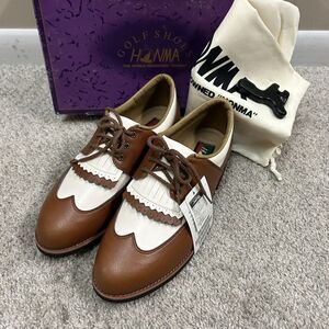 Honma Golf Shoes Women's 8 US 24 Japan White Brown Metal‎ Spikes New in Box